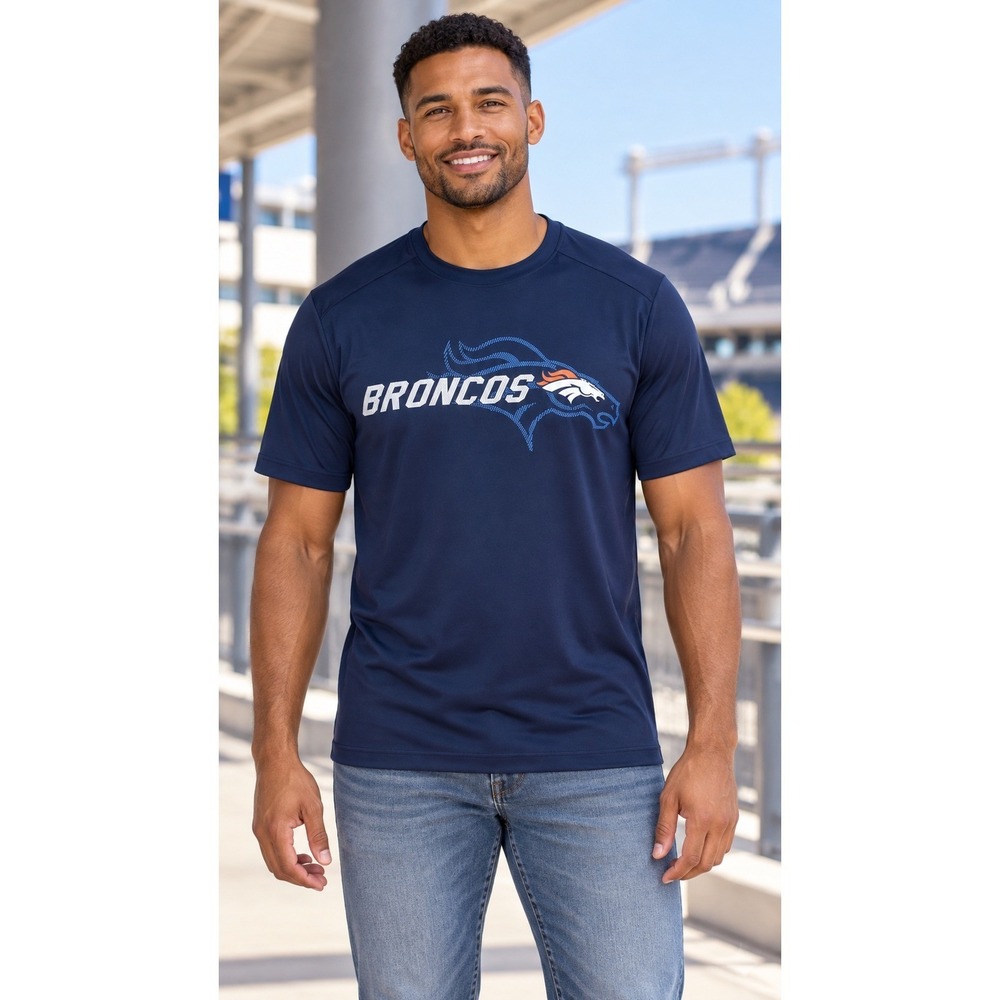 Denver Broncos NFL Team Apparel T-Shirt Men's Medium Navy Blue Performance